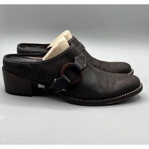 TIMBERLAND Womens 7.5 Brown Leather Slip-On Block Heeled Western‎ Harness Mules
